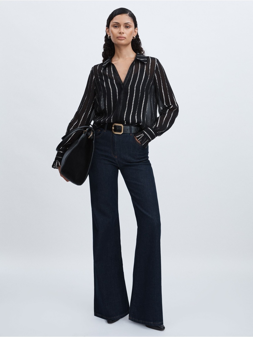 NWT Paige Sosa Blouse
Sheer Floral-Stripe Blouse in Black size M